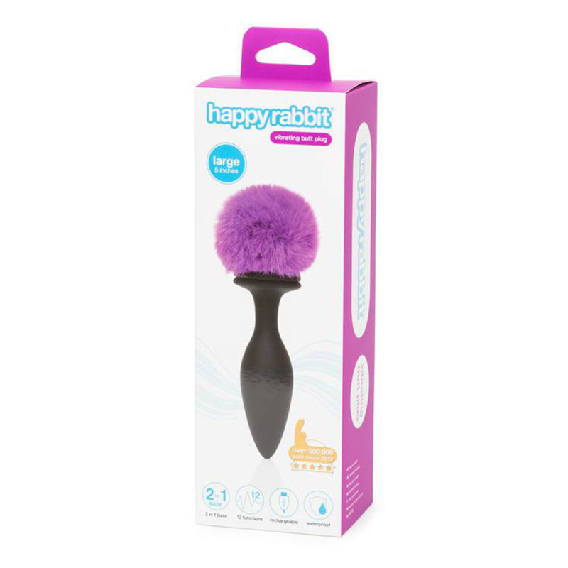 Happy Rabbit Rechargeable Vibrating Butt Plug with Interchangeable Gem and Purple Puff Medium